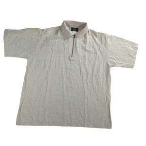 Globetrotter Polo Shirt Beige Zip Front Short Sleeve Pocket Linen Blend Men’s L
